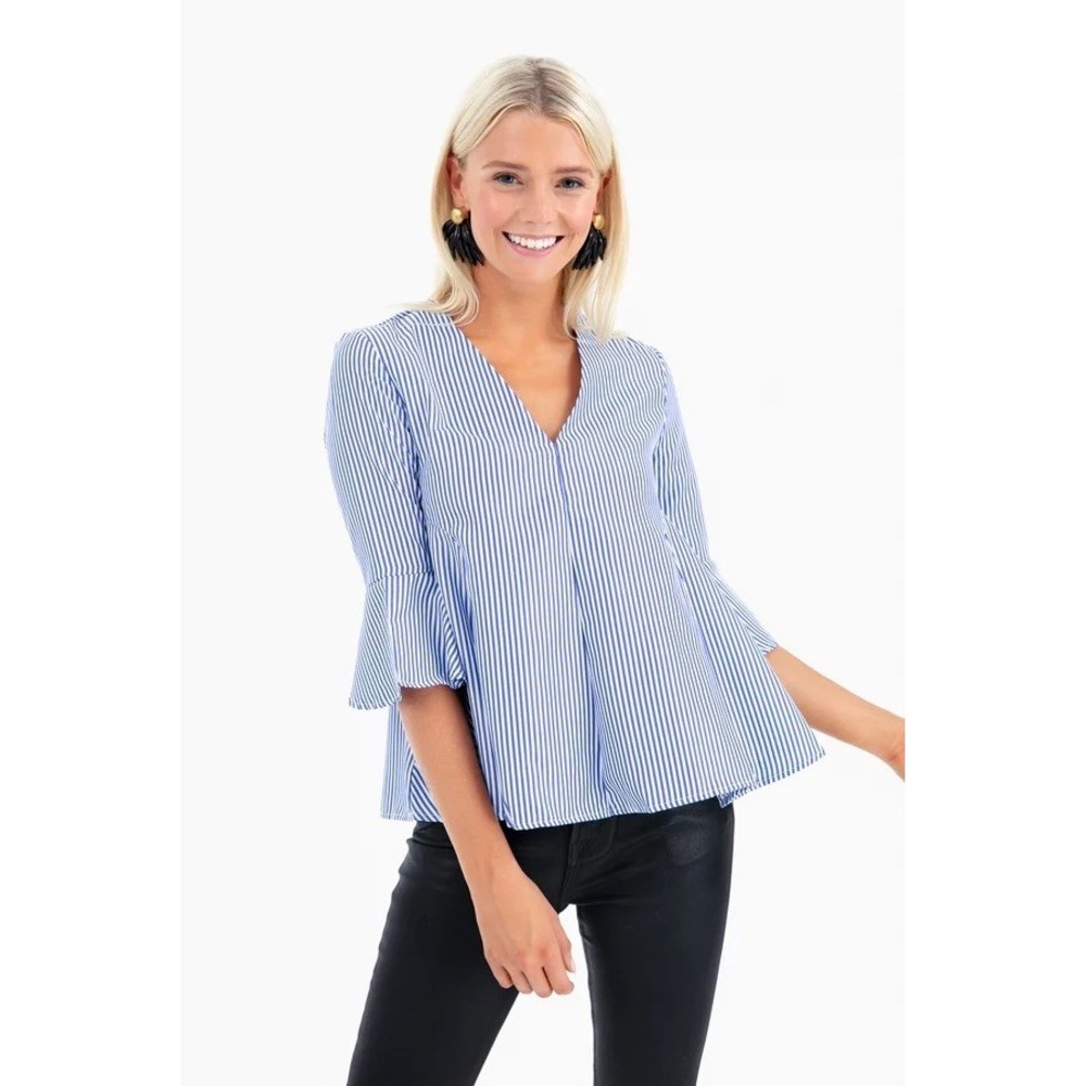 Tuckernuck Pomander Place Adelaide Navy White Striped Blouse - Medium